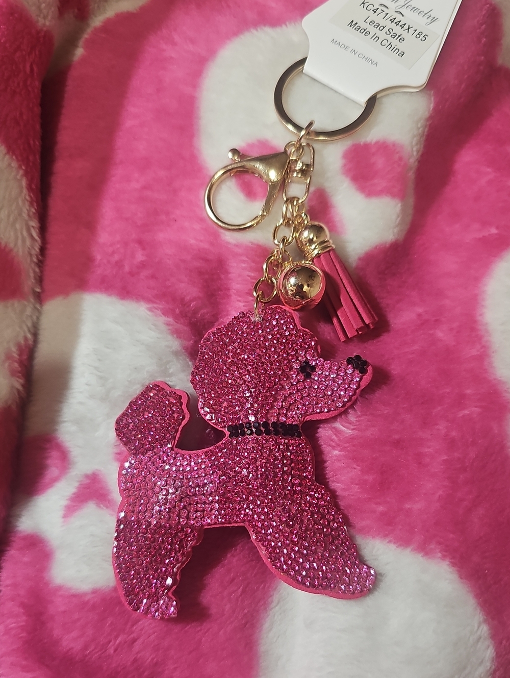 NWT RHINESTONE PINK AND BLACK POODLE Keychain